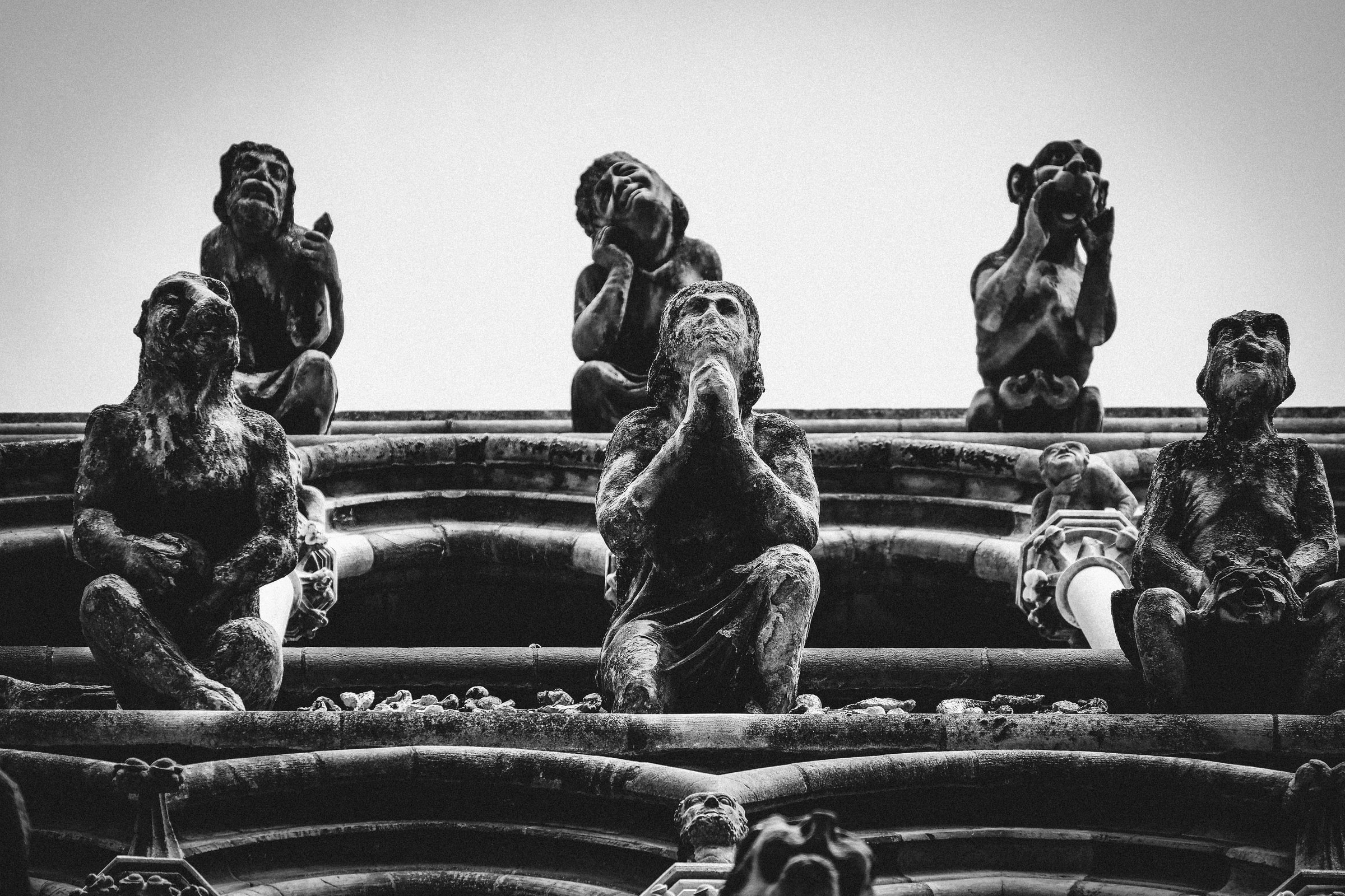 Black and white photo of grotesques