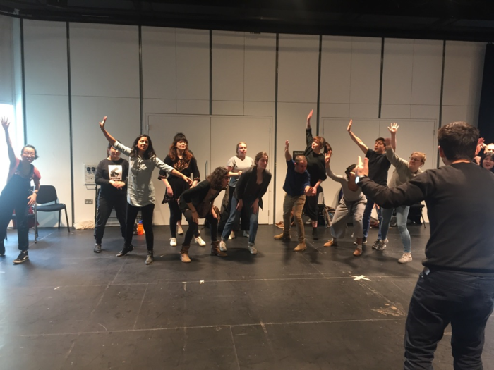 A group improvisation during Anestis Azas’ workshop at the Royal Central School of Speech and Drama, University of London, in April 2019. Photo by Margherita Laera.